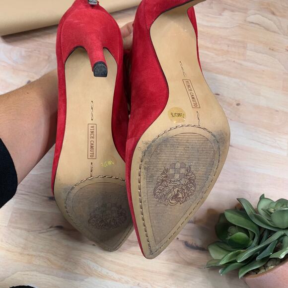 Vince Camuto Suede Red Cutout Heels - Picture 6 of 8